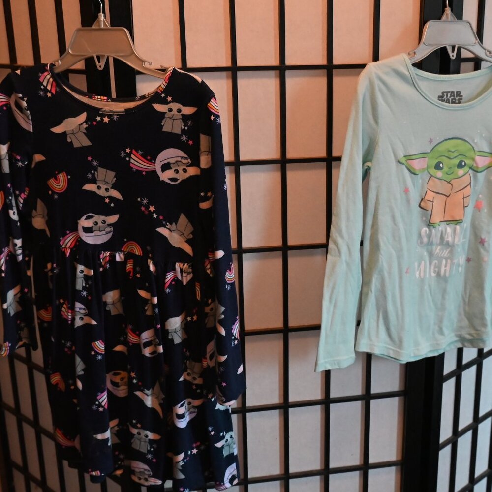 Girls Jumping Beans Baby Yoda Long Sleeve Skater Dress & Shirt